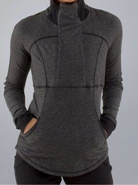 LULULEMON Gray Herringbone Pullover Women's 8 Yoga 1/2 Zip Long Sleeve EXCELLENT